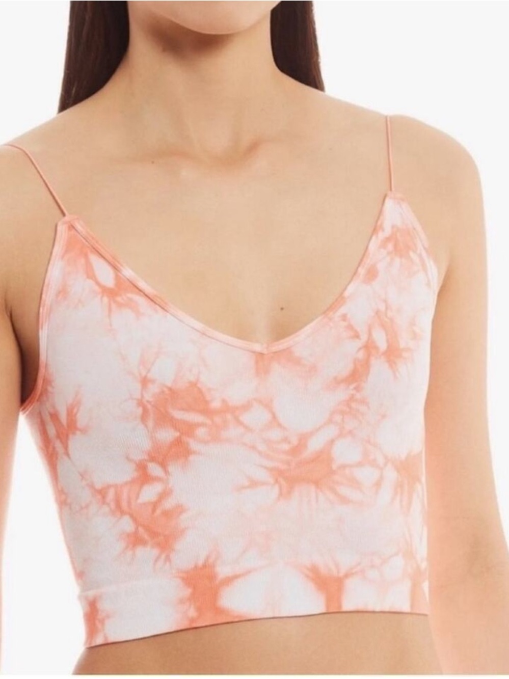 Free People Tie Dye Seamless Ribbed V Neck Brami In Coral Tie Dye